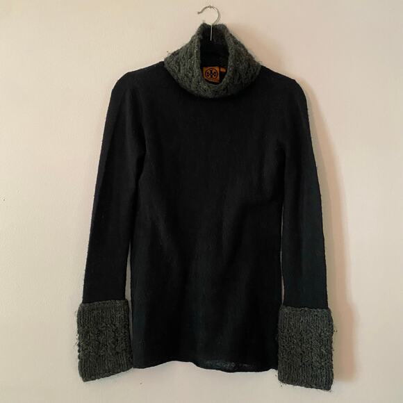 Tory Burch Women's size Small Black Gray Knit Alpaca Wool Turtleneck Sweater - Picture 1 of 8